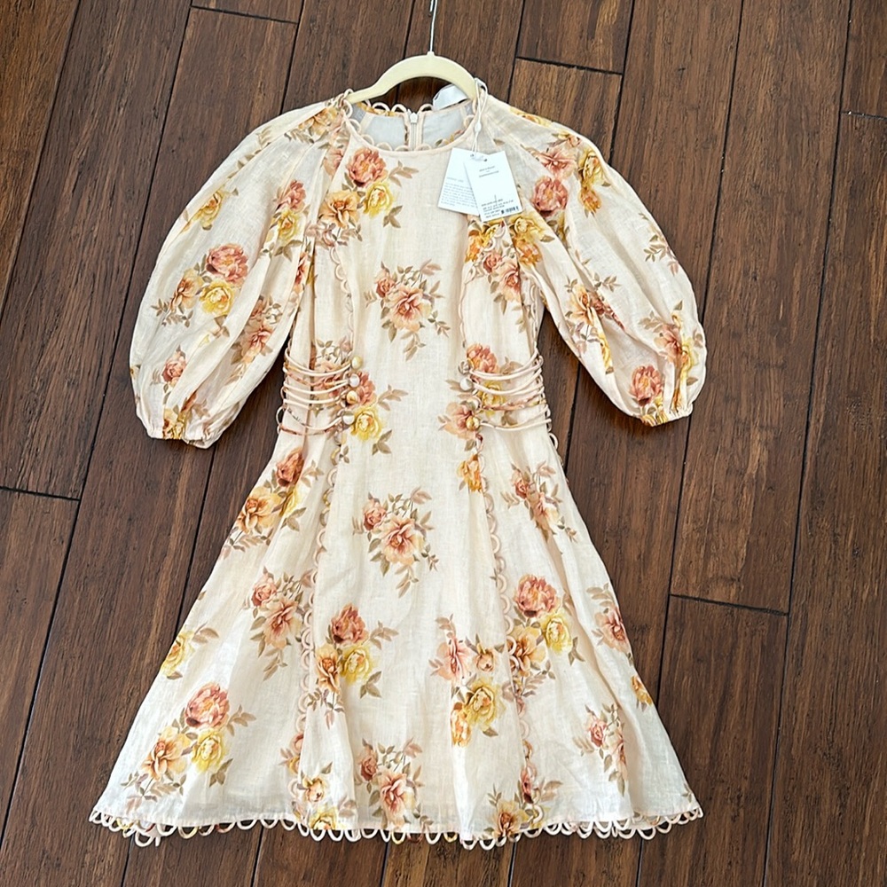 NWT Zimmermann rosa linen floral mini dress